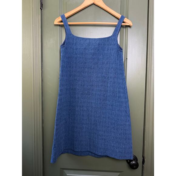 NWT Pomander Place Textured Windowpane Denim Cassie Mini Cotton Dress Blue XXS - Picture 5 of 9